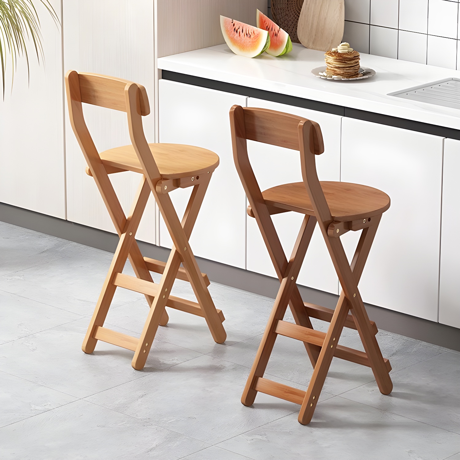 Modern Collapsible Foldable Round Wood Bar Stool 25.9 cm Width Armless One Piece