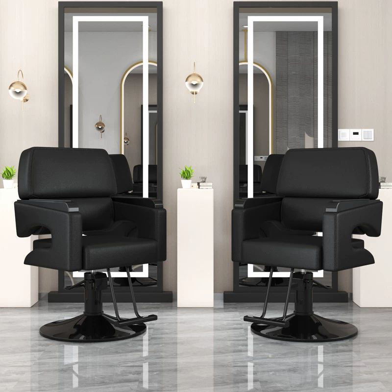 Modern L-Shape Styling Chair Solid Back Adjustable Swivel Faux Leather Hair Salon Equipment