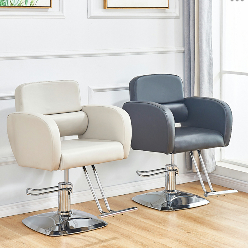 L-Shaped Swivel Styling Chair in Faux Leather, with Silver Metal Legs for Hair Salons