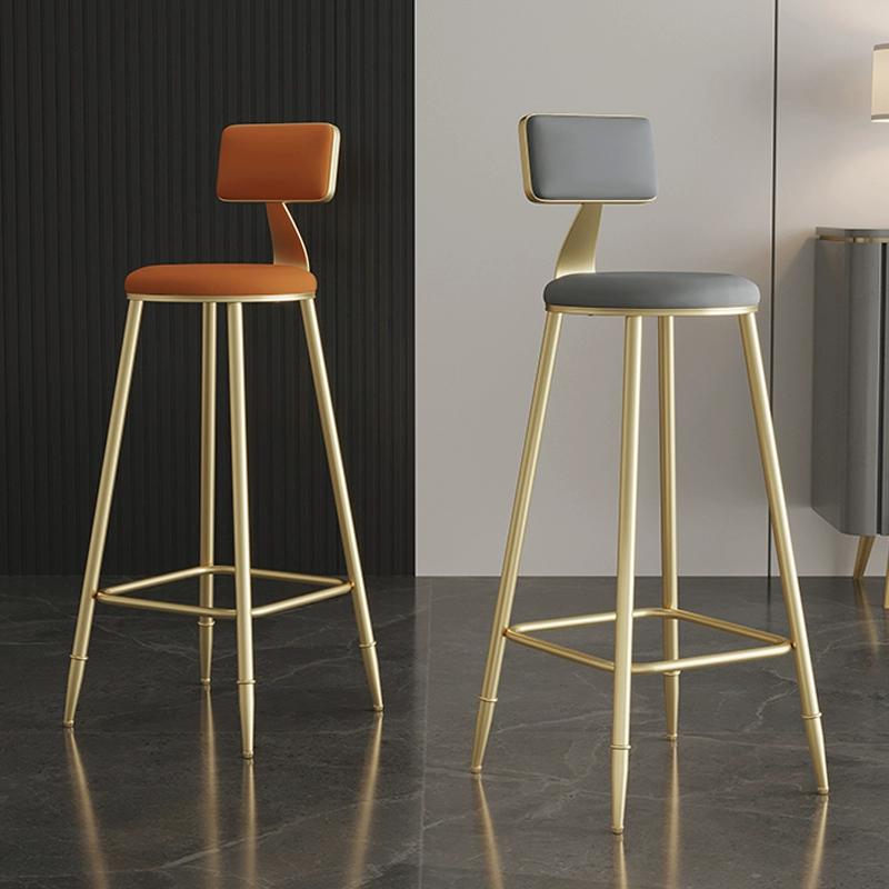 Glam Gold Bar Stool with Round Seat and Back, Footrest Included, Metal Frame