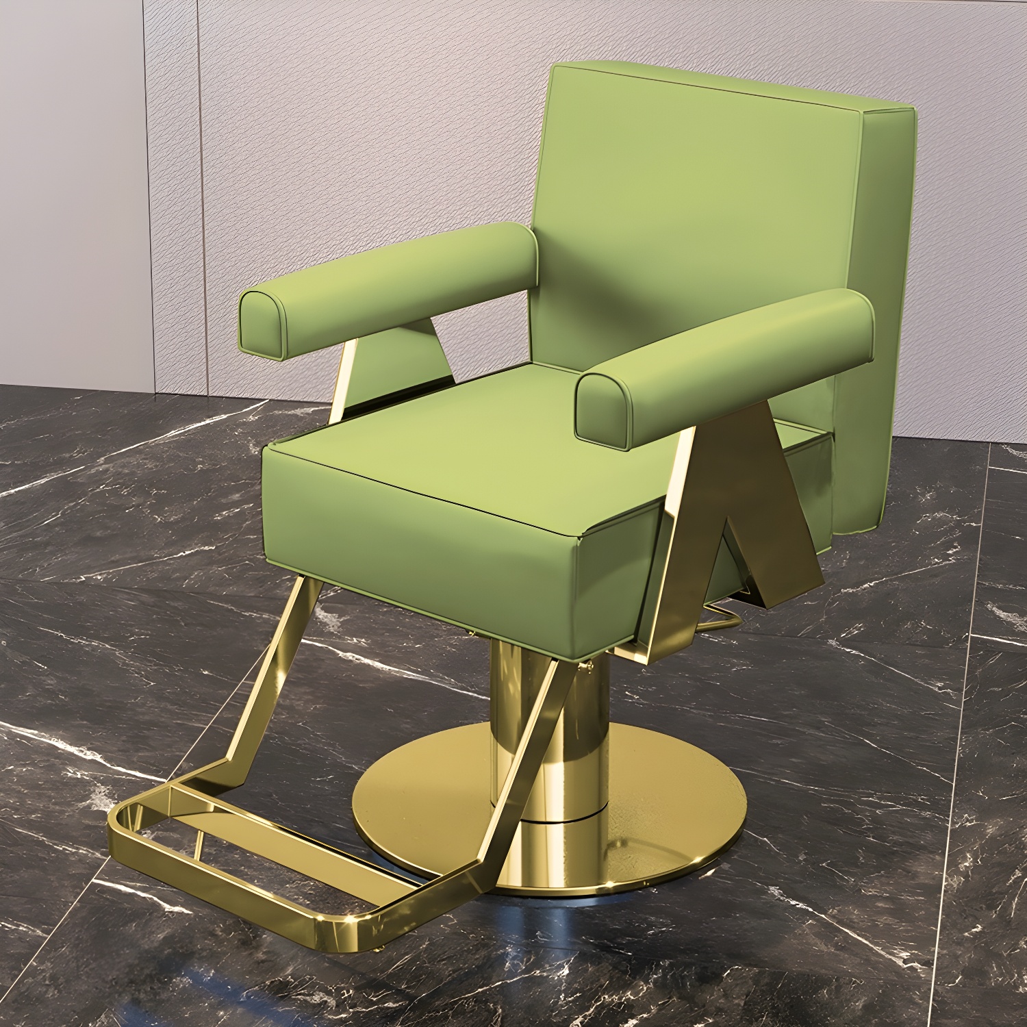 Stainless Steel L-Shape Styling Chair with Footrest & Cushions for Hair Salon