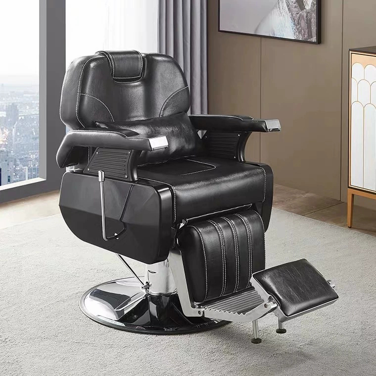 Swivel Leather Upholstered Barber Chair with Ottoman for Hair Salons in American Wardrobe