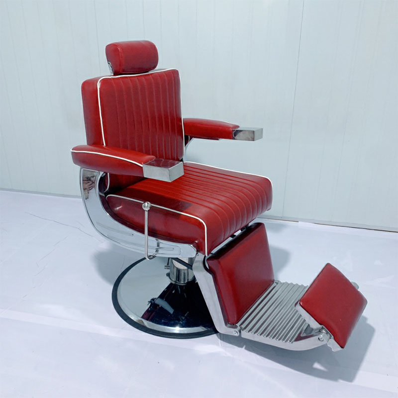 L-Shape Iron Barber Chair with Adjustable Recline, Upholstered Faux Leather, and Silver Metal Legs