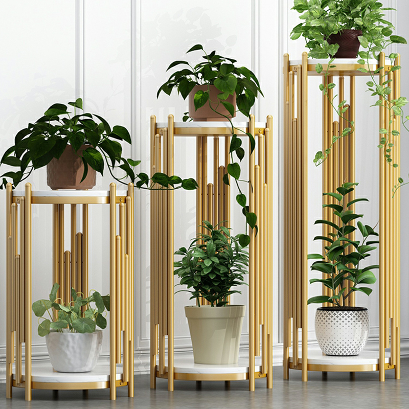 Round Multi-Tiered 2-Tier Marble Plant Table 12.6in Diameter Black