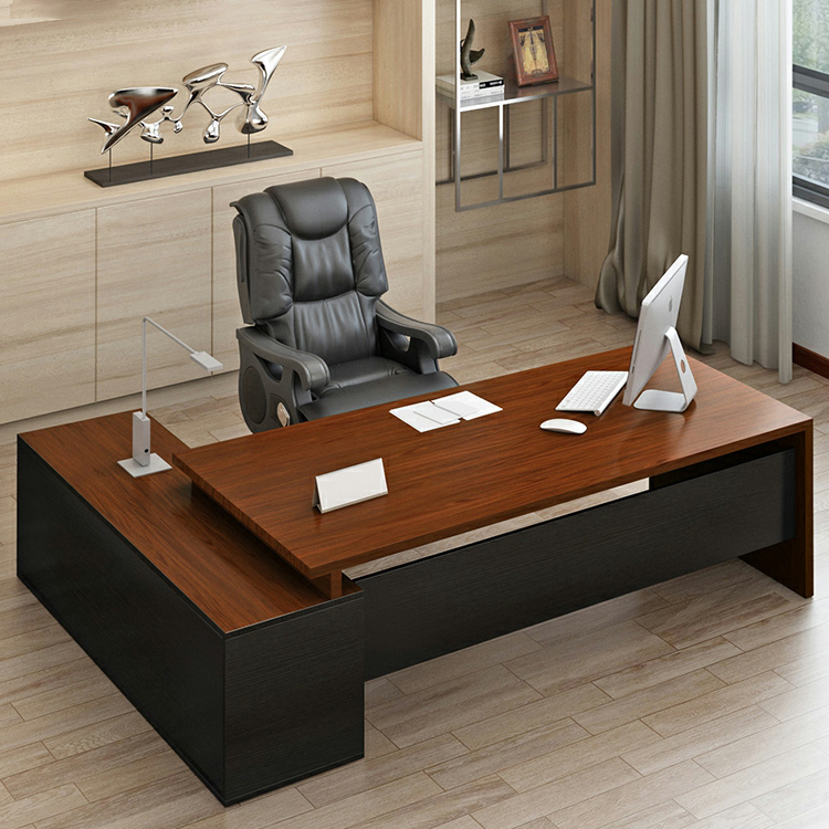 Modern Manufactured Wood L-Shape Desk with Cabinet and Exterior Shelving Executive Desk
