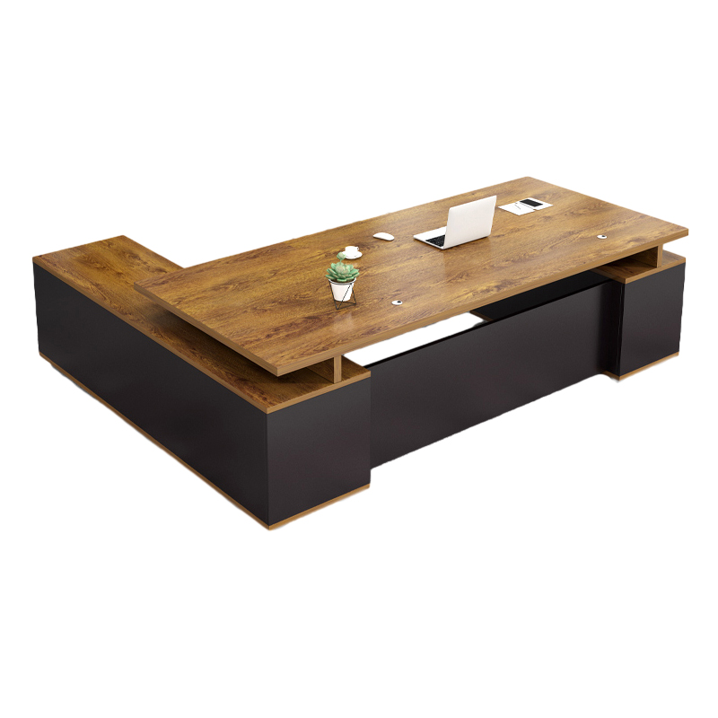 Wood Long Executive Modern Office Desk with Drawers Cabinet and Natural Silver Colour