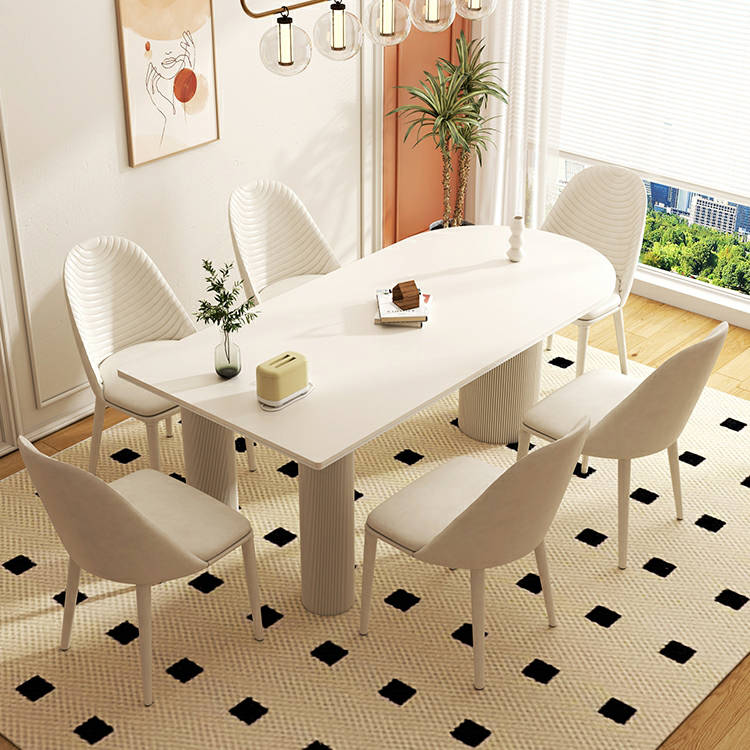 Modern Free Form White Stone Top Dining Table with Metal Legs