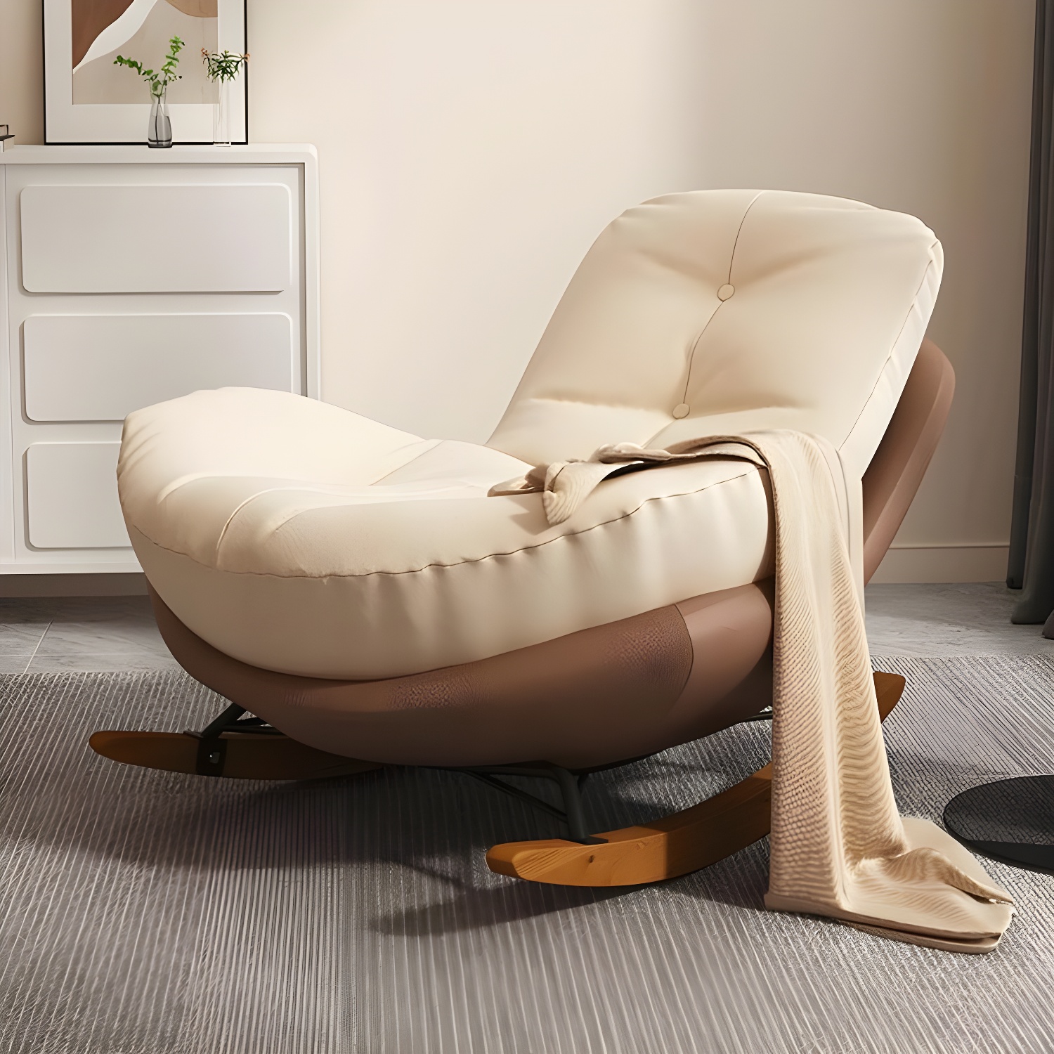 Contemporary Rocking Chair with Stylish Spindle Back and Removable Cushions included