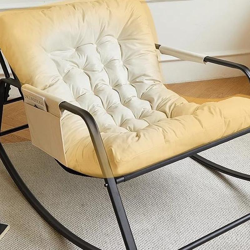 Modern Indoor Rocking Chair with Black Metal Frame and Spindle Back