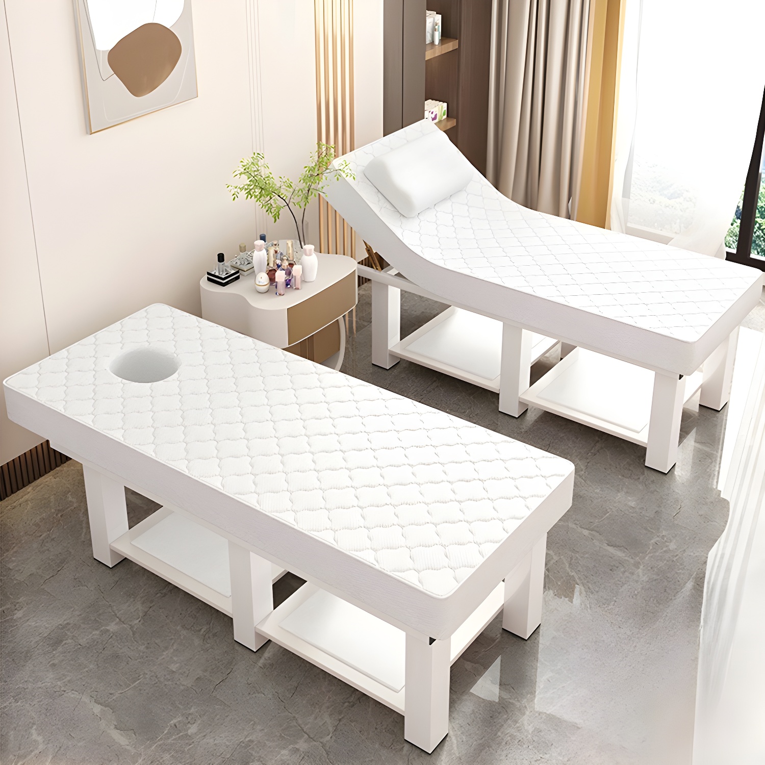 23.6" Height Massage Table with Upholstered Mattress & Square Legs