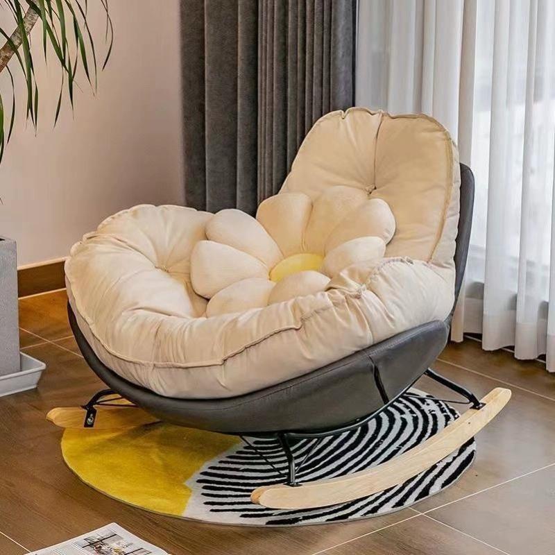 Contemporary Indoor Rocking Chair with Beige Upholstered and Wood Legs