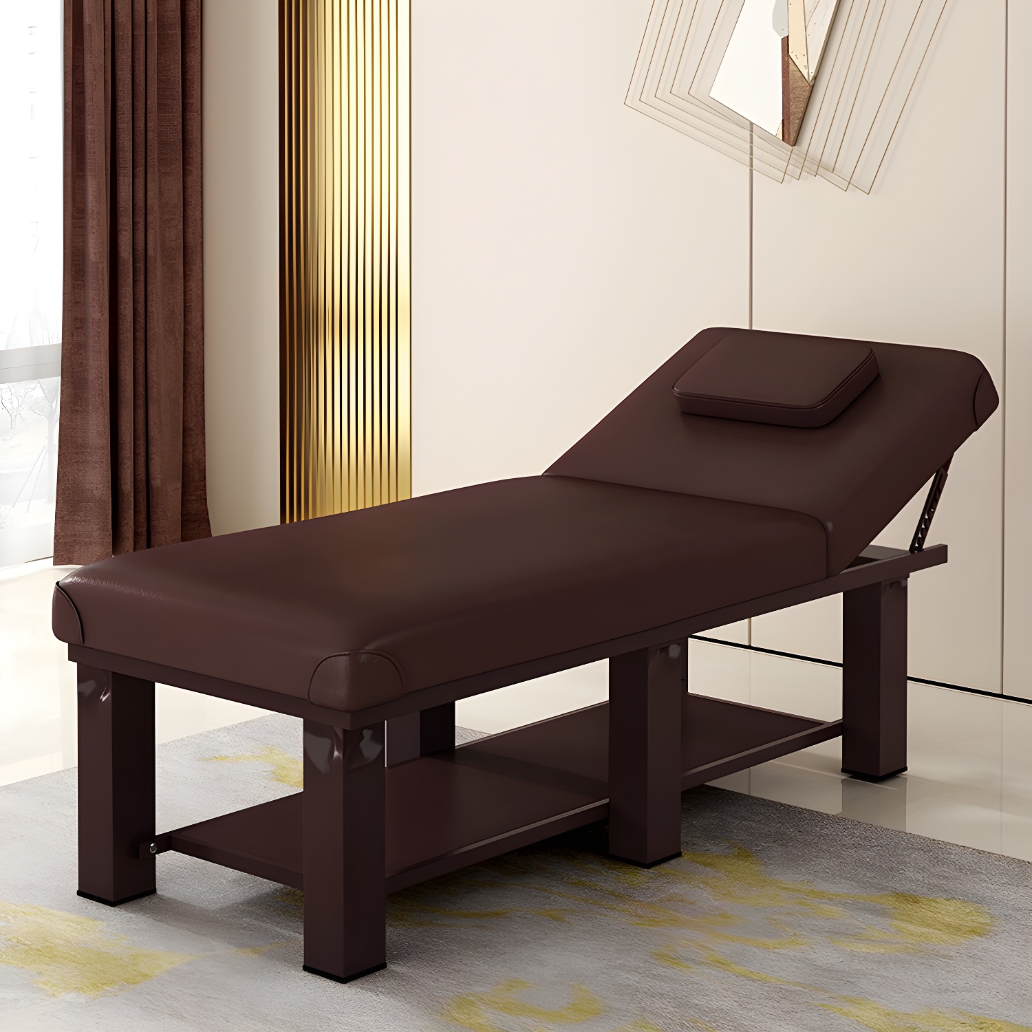 Water Resistant Steel Frame Facial & Massage Bed with Storage Shelf Under Seat