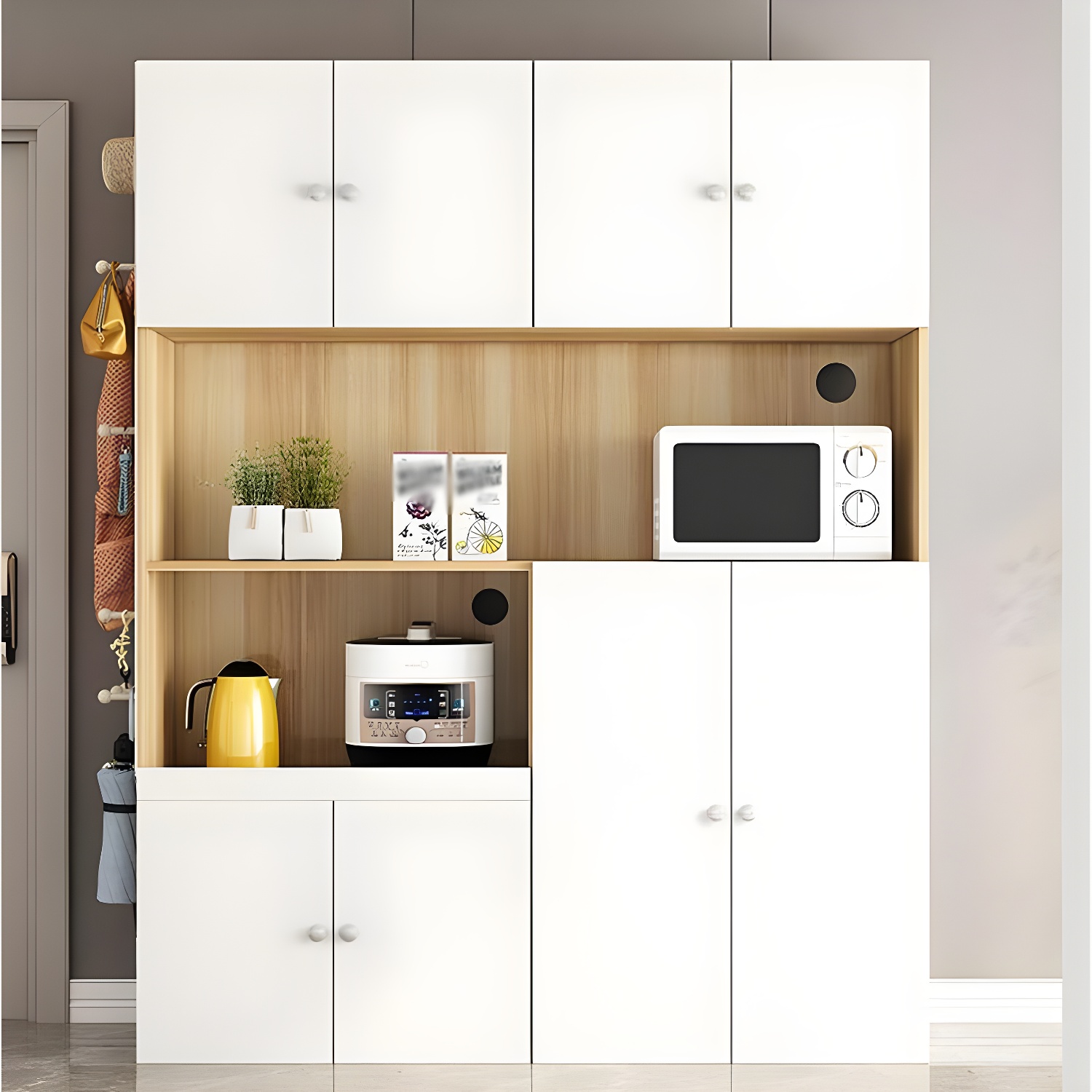 Timber Narrow Server with Cupboard and 4 Doors/6 Doors/8 Doors in a Modern Simple Style