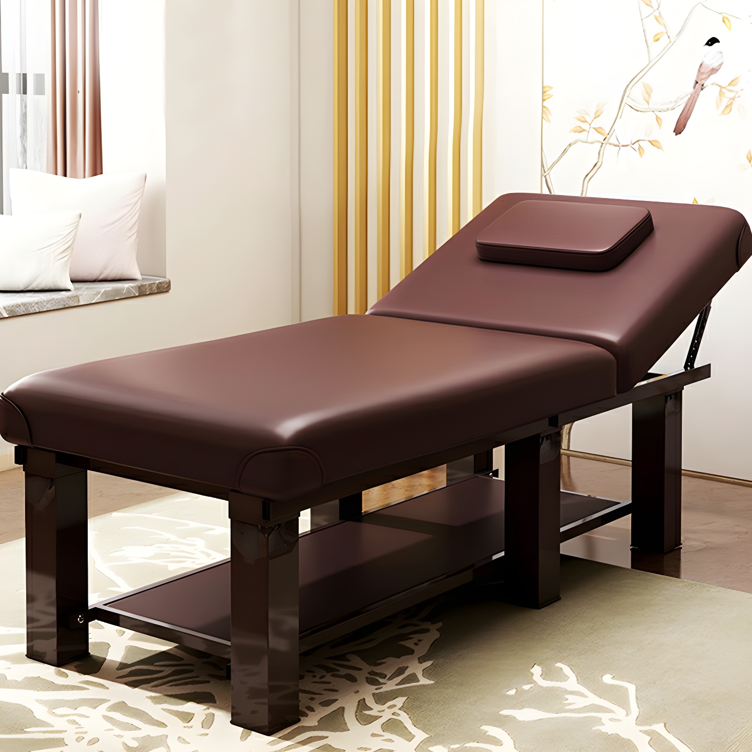 Sponge 31.5"/27.5" W x 23.6" H Facial & Massage Bed with Steel Storage Frame
