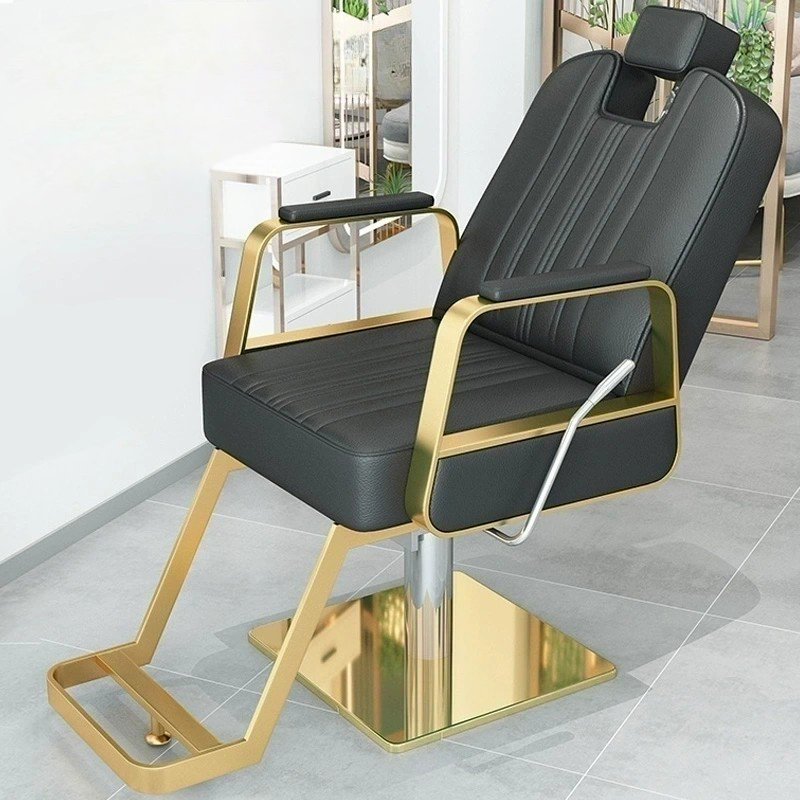 Modern Barber Chair with Adjustable Recline, Leather Upholstery and Metal Legs