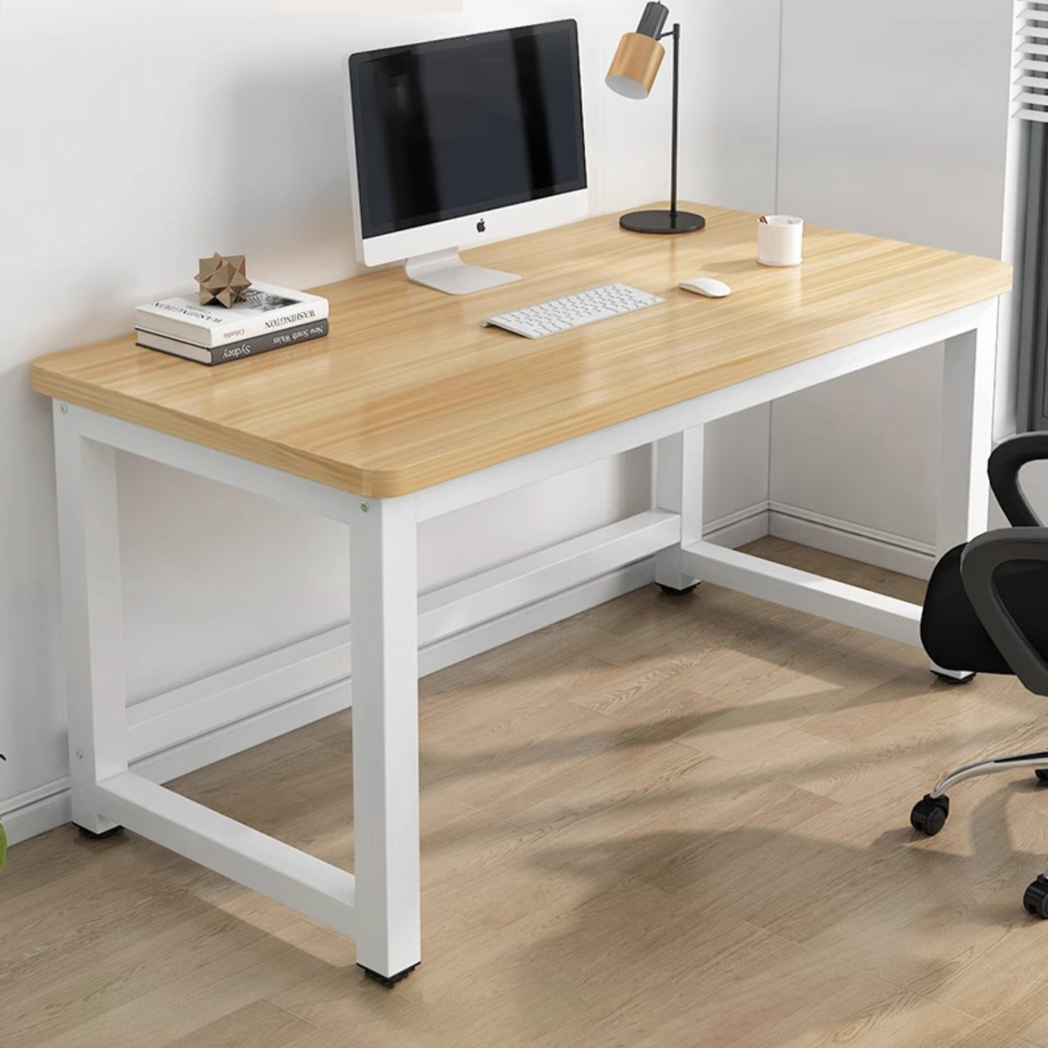 Modern Rectangular Contemporary Writing Desk with White Metal Base