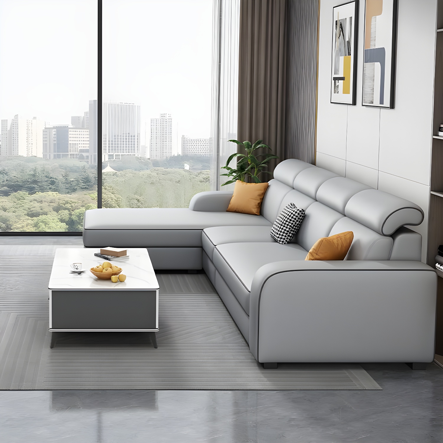 Contemporary Sectional Sofa with Adjustable Pillow and Scratch Resistant Upholstery