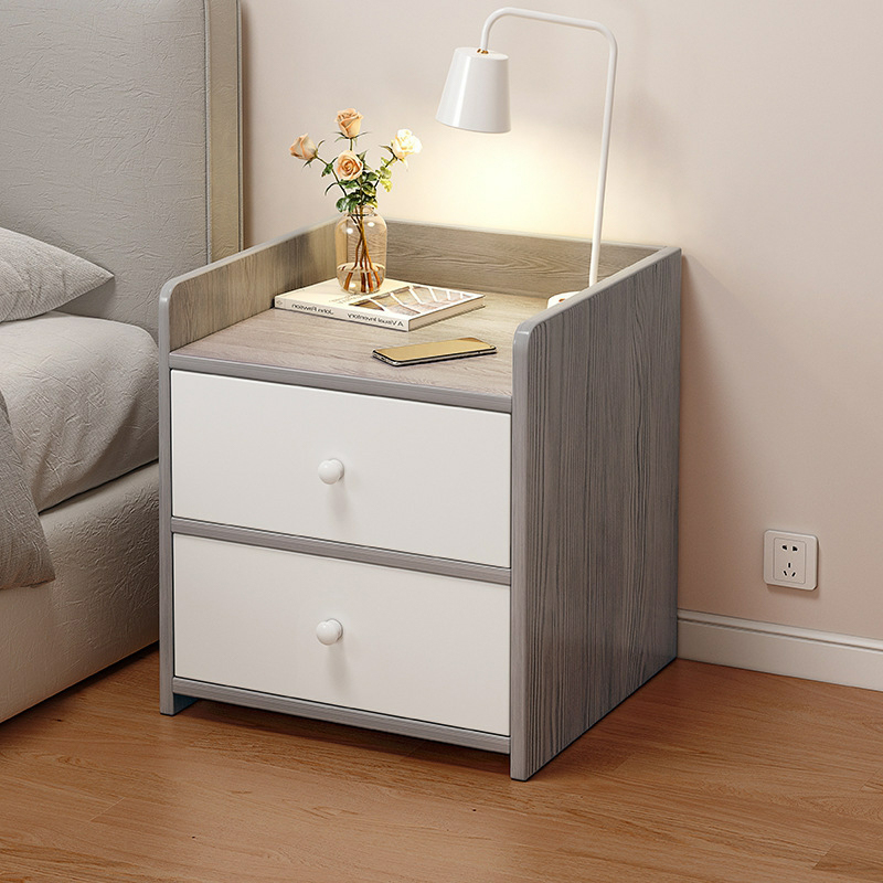 Scandinavian Accent Table Nightstand with Storage Drawer and White Handles