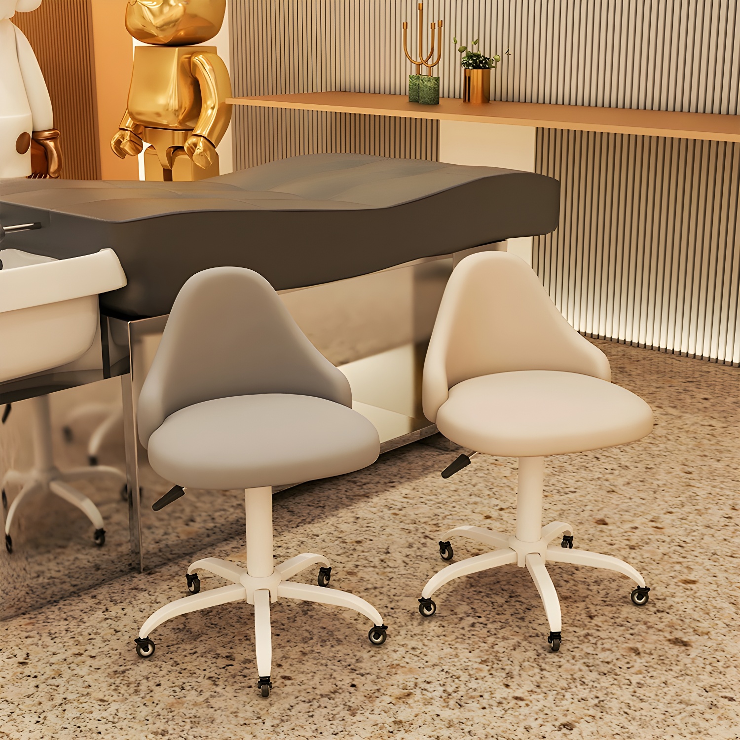 Upholstered Ergonomic Styling Chair with 5 Wheels, 25.2" Overall Height