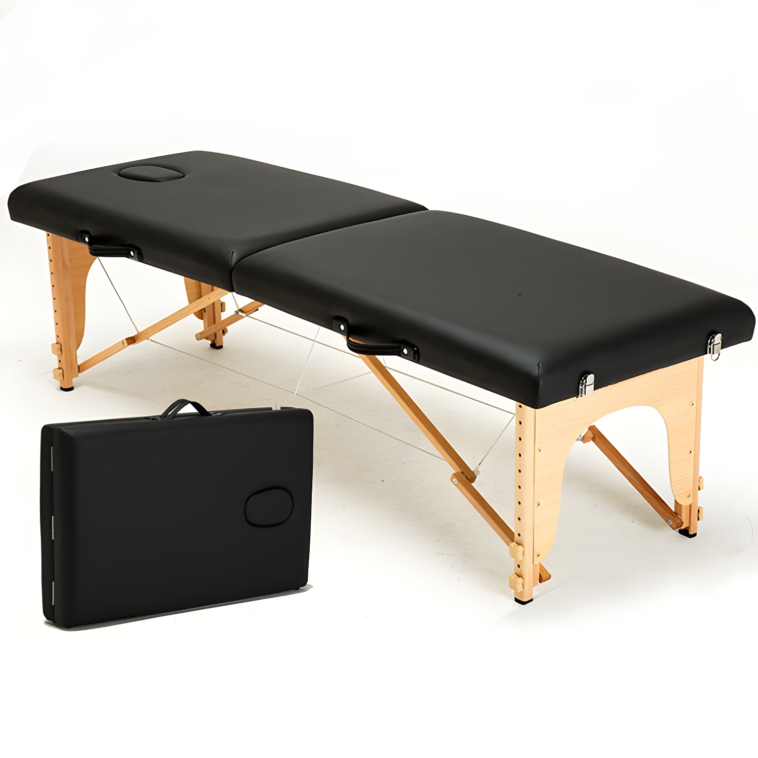 Foldable PVC Leather 23.6" / 27.5" W x 30.7" H Portable Massage Bed Solid Wood Legs