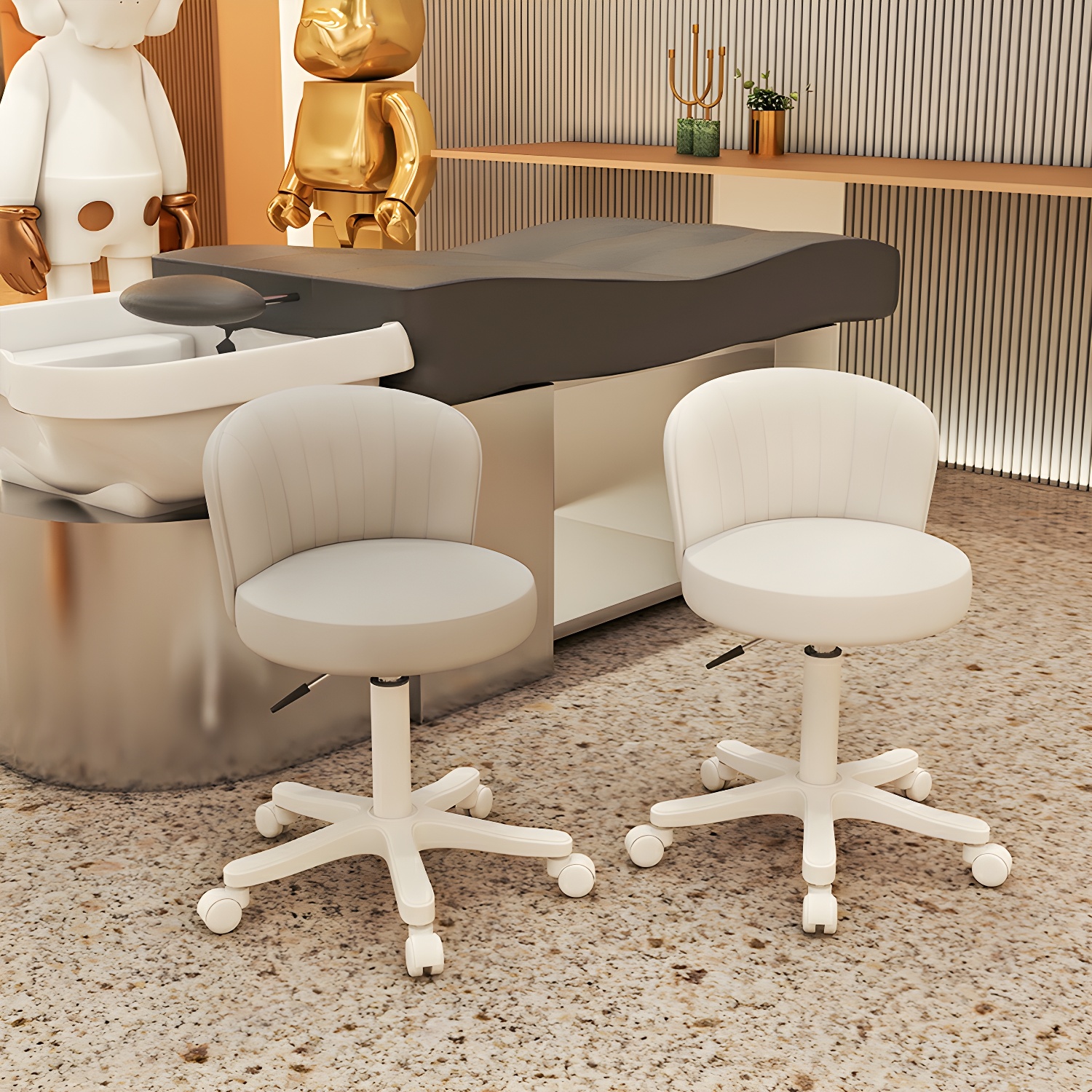 White Wheels Included Leather Styling Chair, 31.5" Overall Height