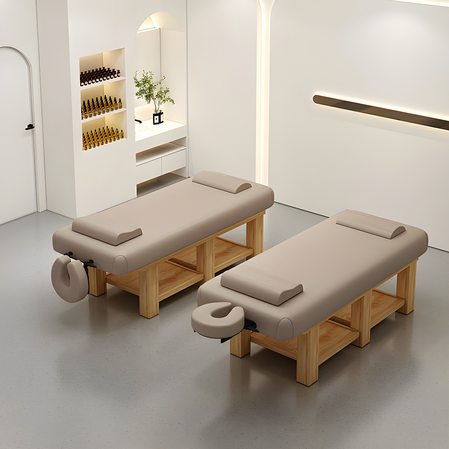 Rectangular Massage Table with Storage Board, Solid Wood Leg