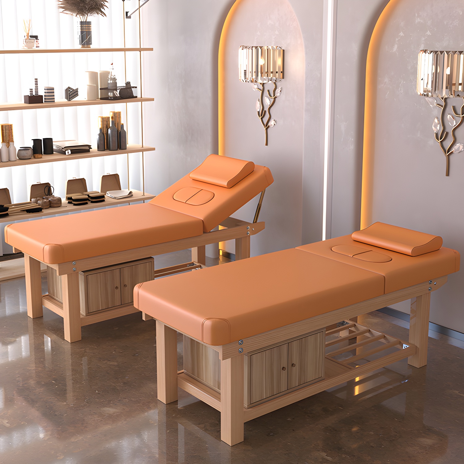 Storage Included Massage Table with Wooden Base, Latex Filled