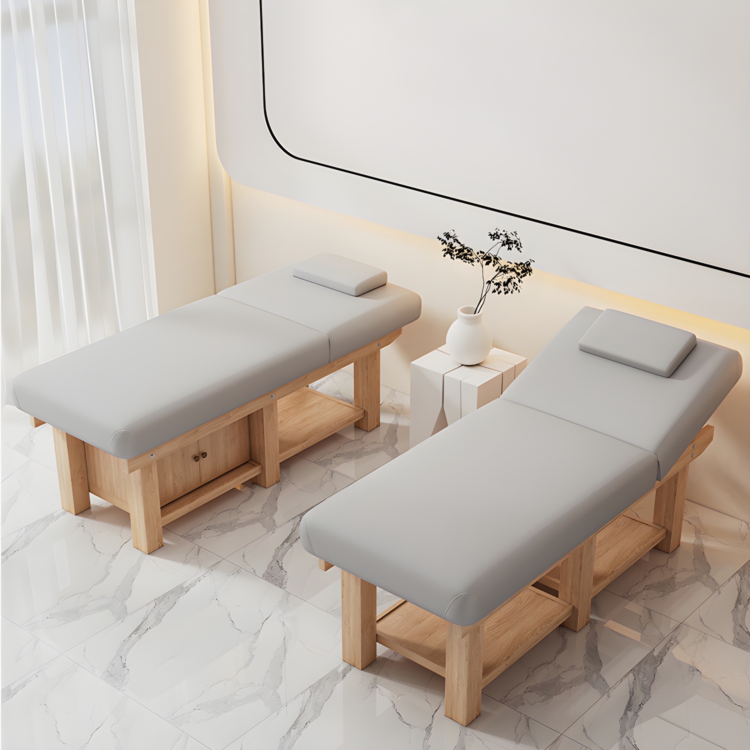 Retangular Massage Table with Solid Wood Base, Adjustable Height