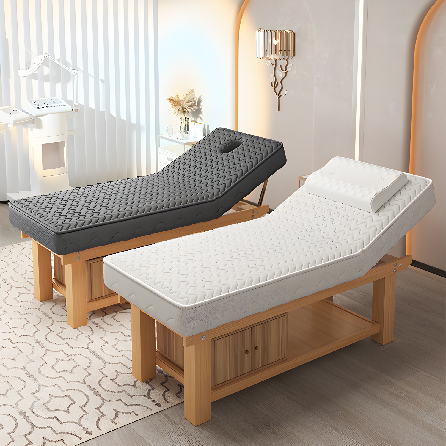 Latex Filled Massage Table with Wooden Base, Storage Included