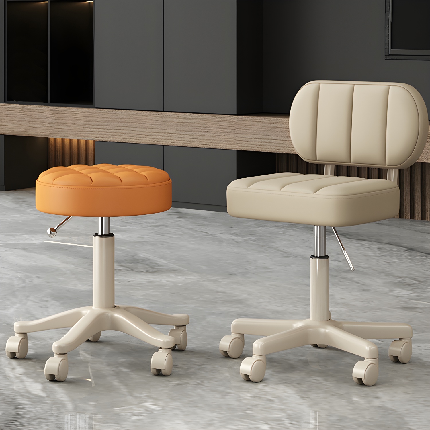 Adjustable Height 13" W x 20.9" H Swivel Styling Chairs with Wheels BarberPub