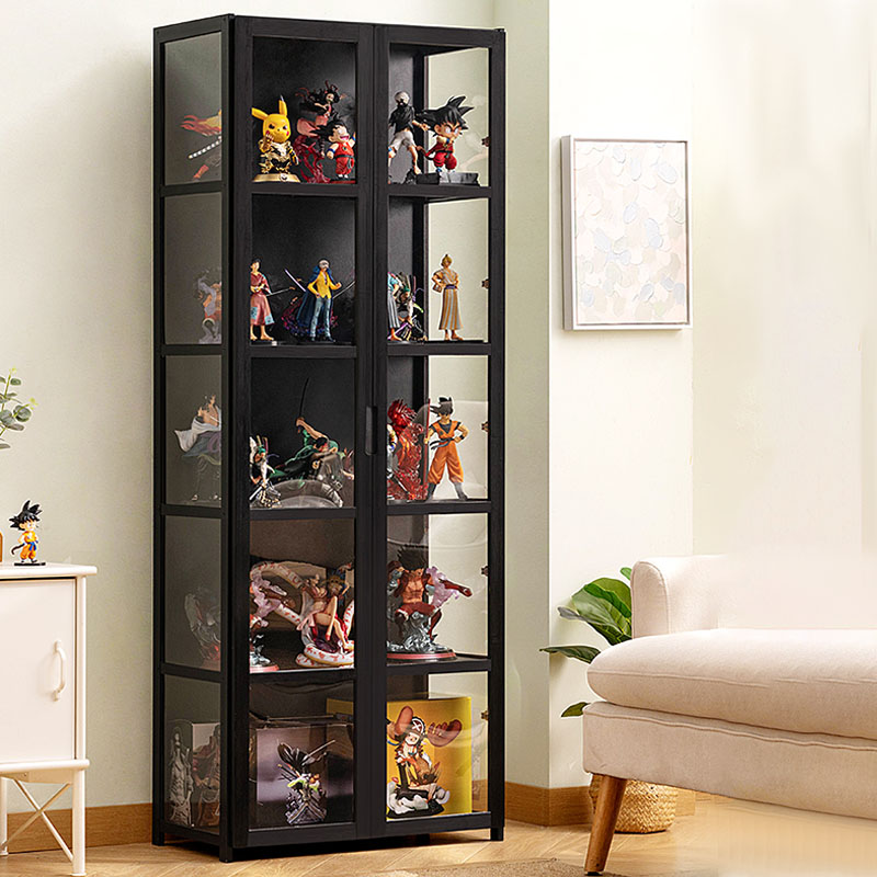 Contemporary Living Room Bamboo & Acrylic Curio Cabinet with Doors