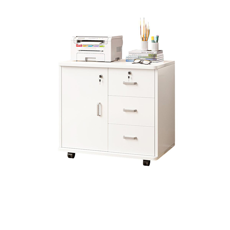 Wooden Frame Freestanding Storage Cabinet with Key Locks in Modern Style