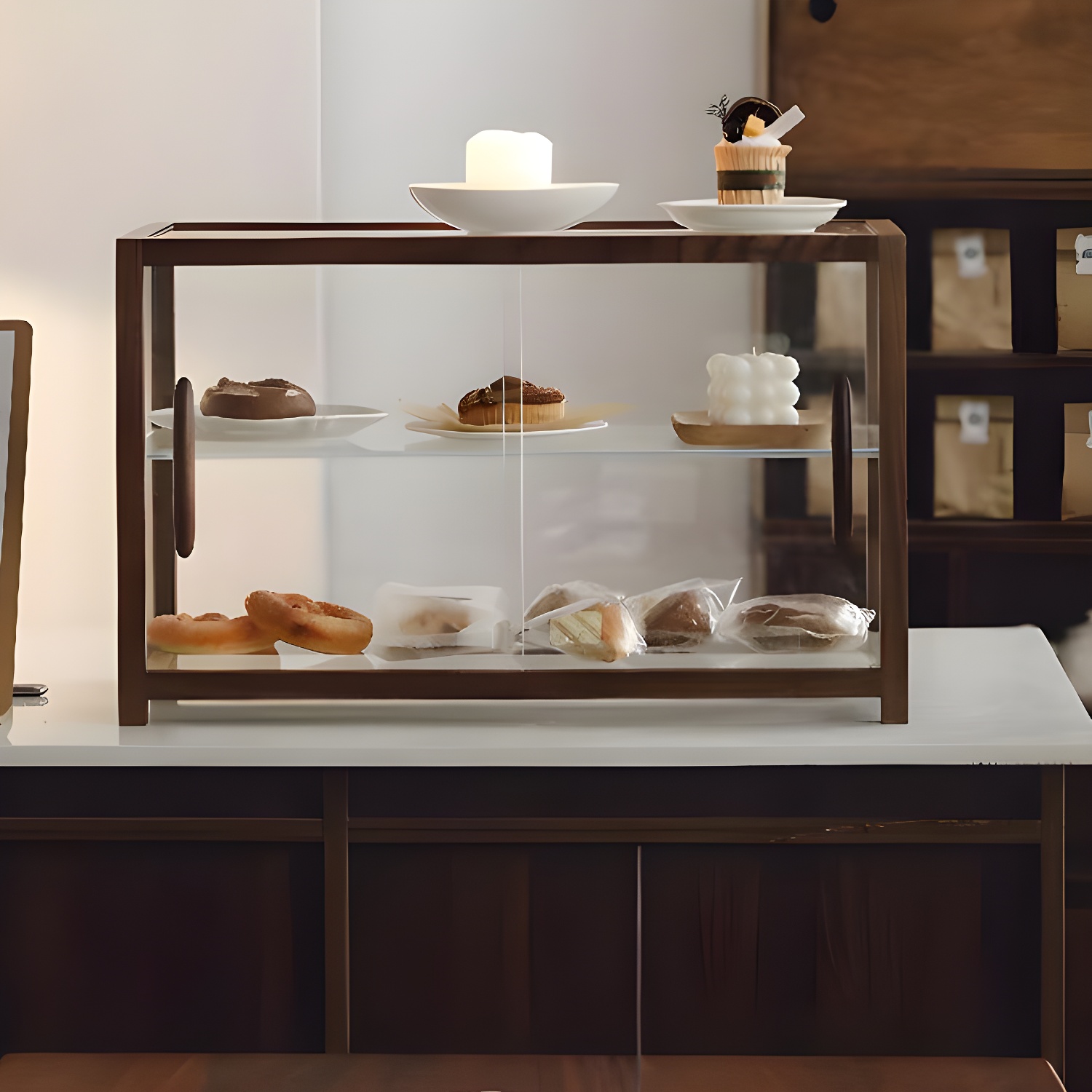 Contemporary Solid Wood Curio Cabinet with Glass Sliding Doors