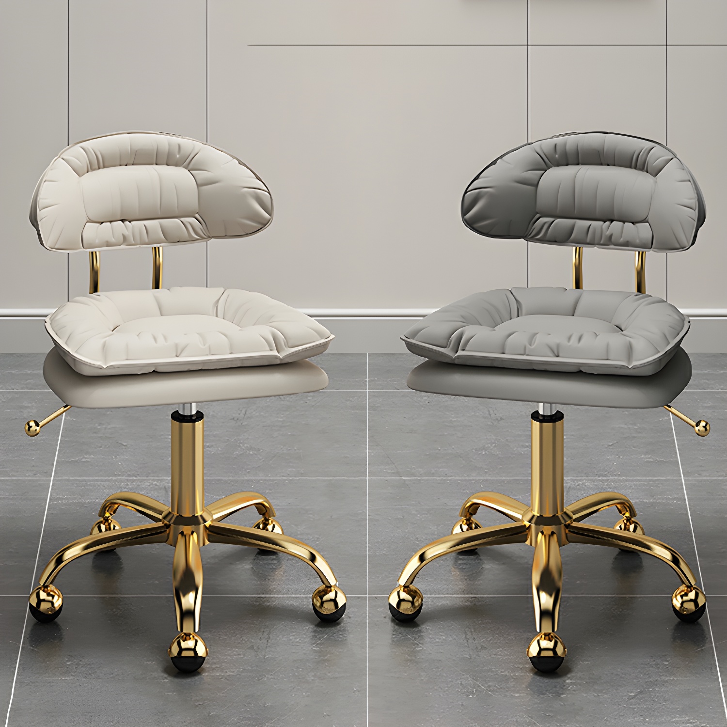 Upholstered Backrest Styling Chair with 5 Wheels, Scrollable