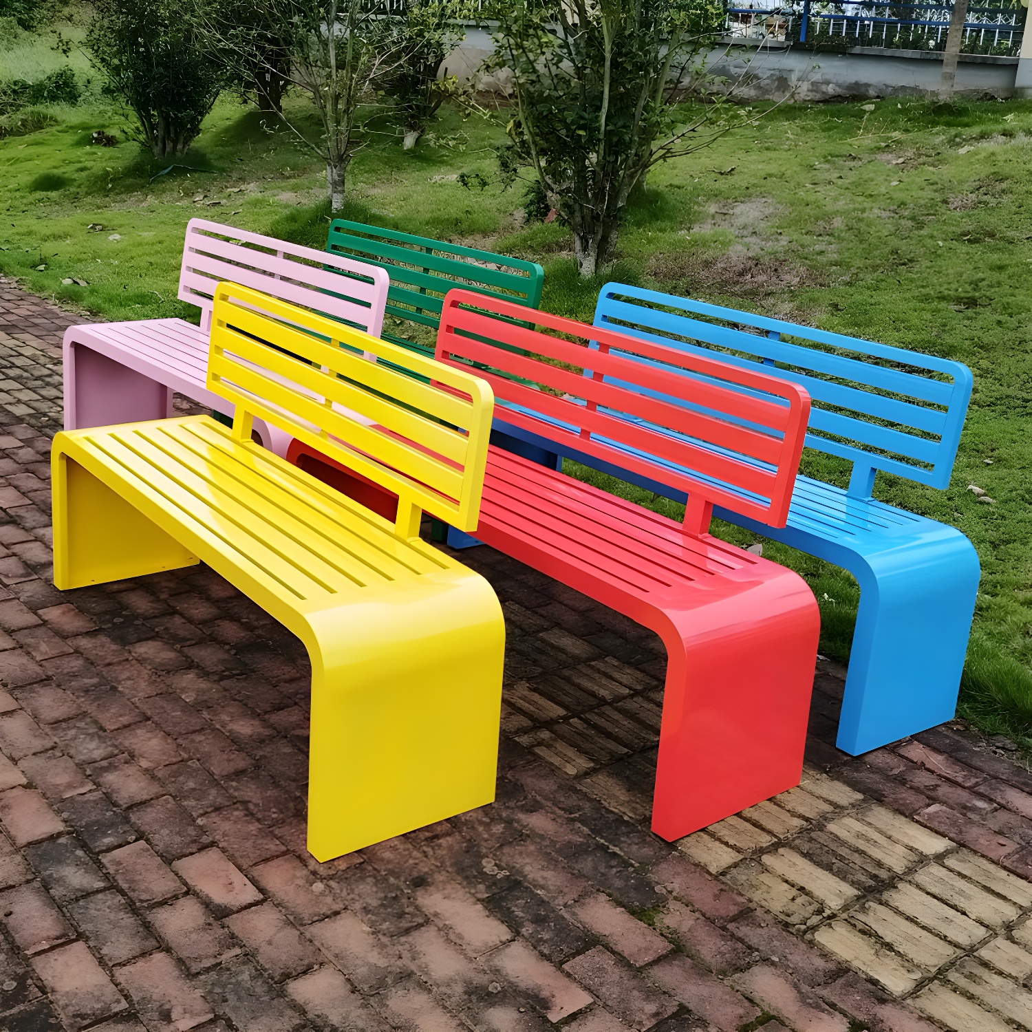 Backrest Included Colourful Park Bench Nordic Style Waterproof for Outdoor