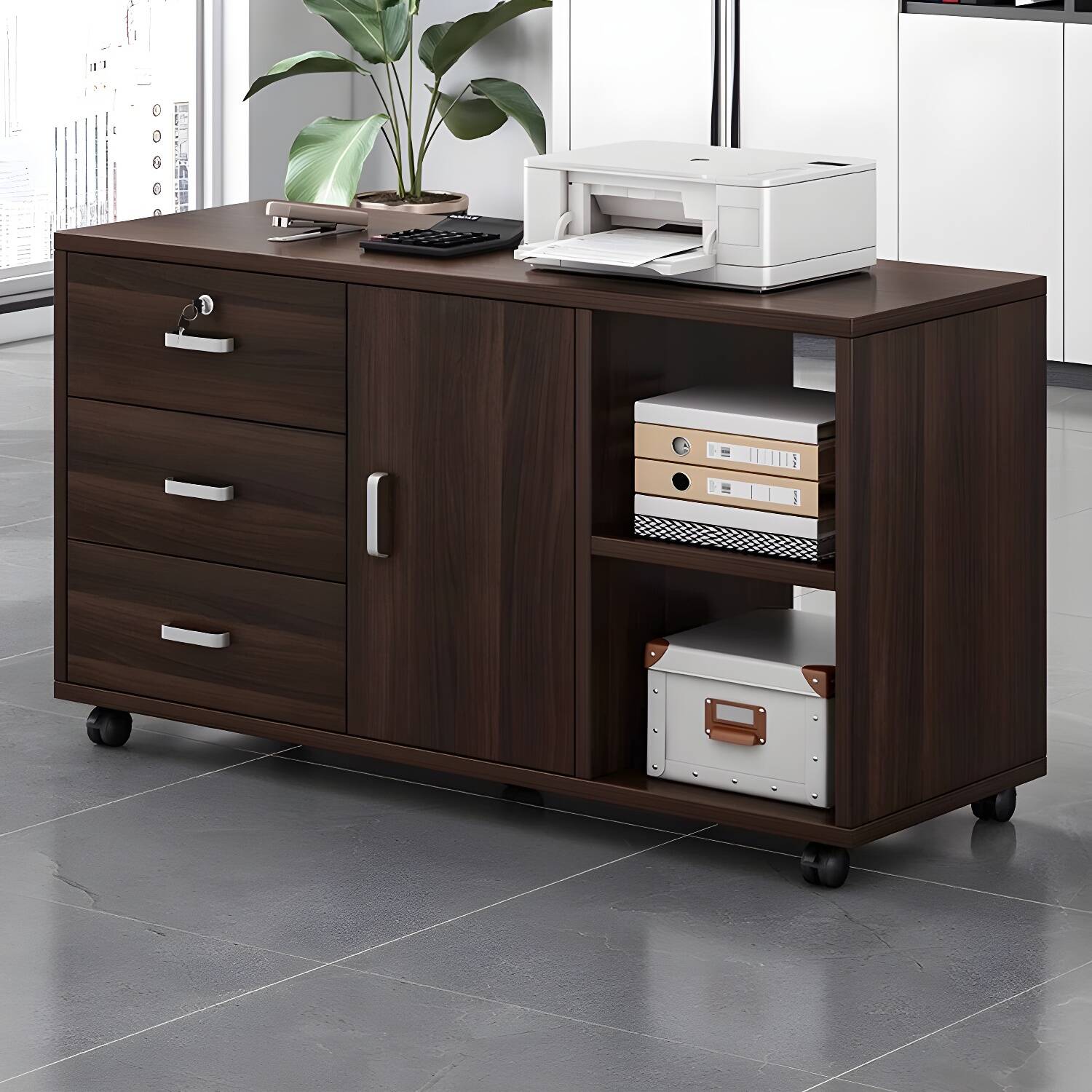 Wooden Frame Filing Cabinet with Storage Drawers for Home Office