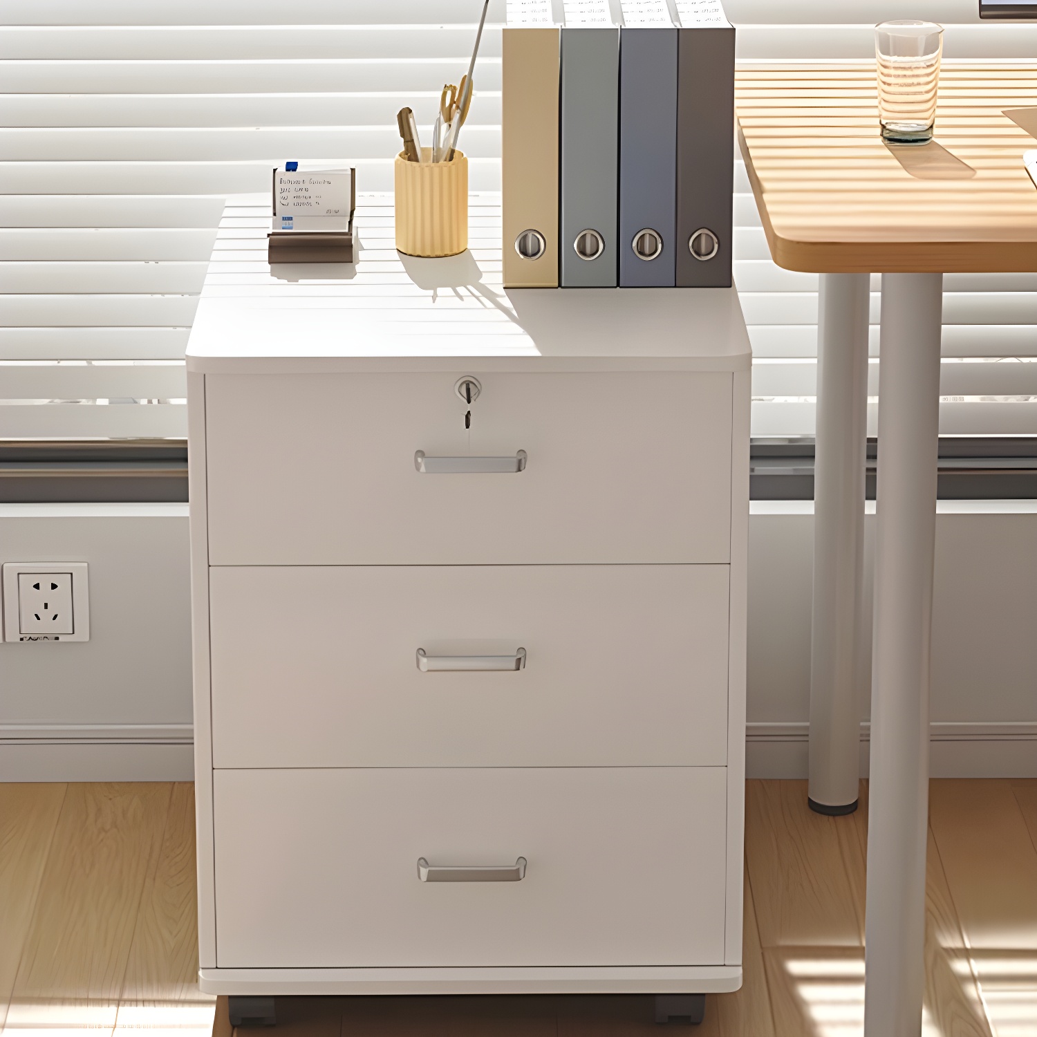 Vertical Wooden Frame Filing Cabinet in Modern Style with Drawers for Home Office