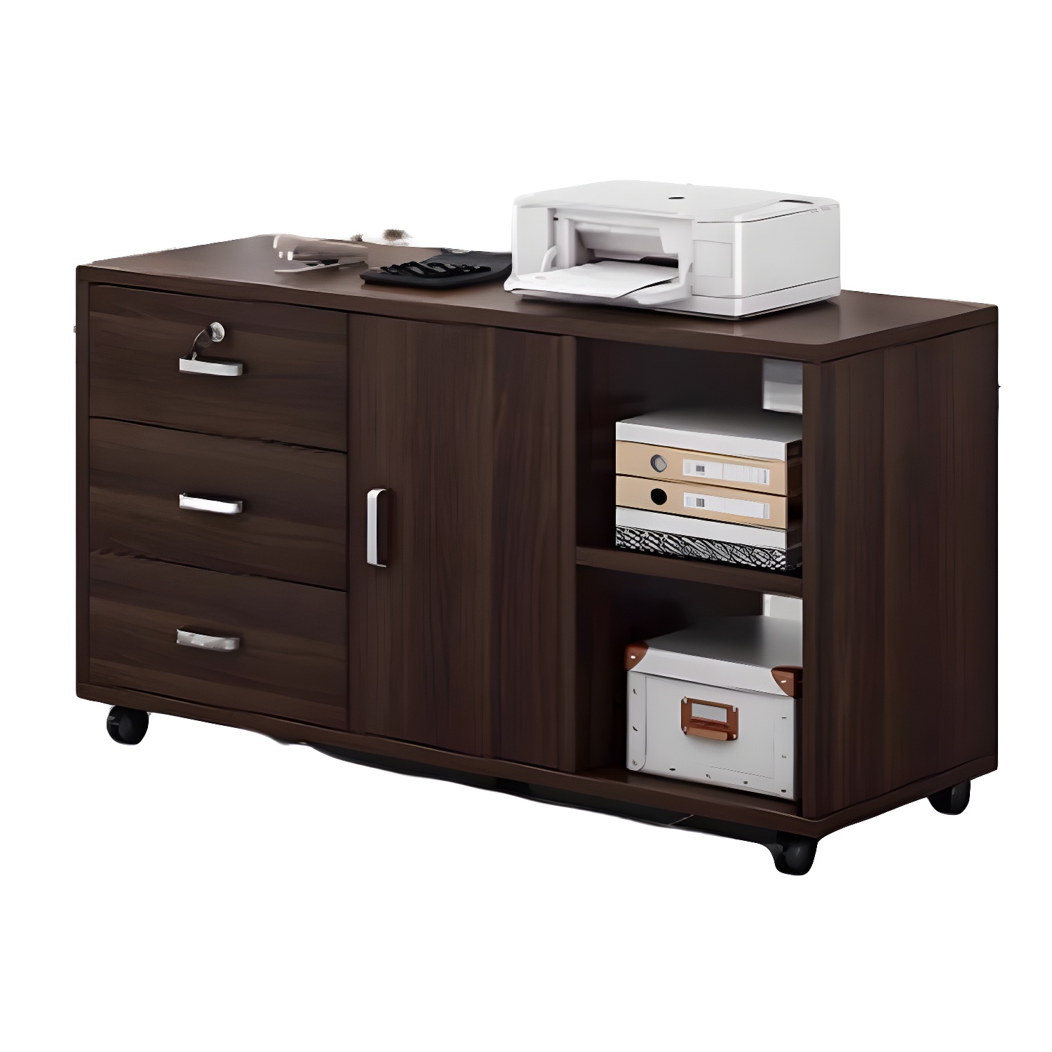 Simplistic Timber Horizontal Filing Cabinet/Vertical Filing Cabinet Roller Wheels 2 Shelves/1 Shelf