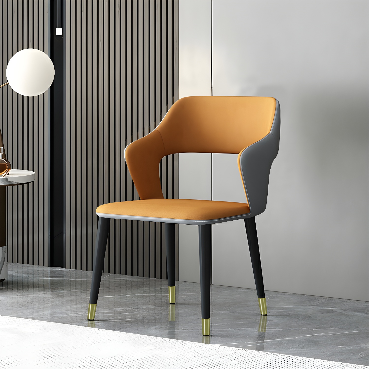 Living Room Faux Leather Open Back Dining Chair with Metal Frame