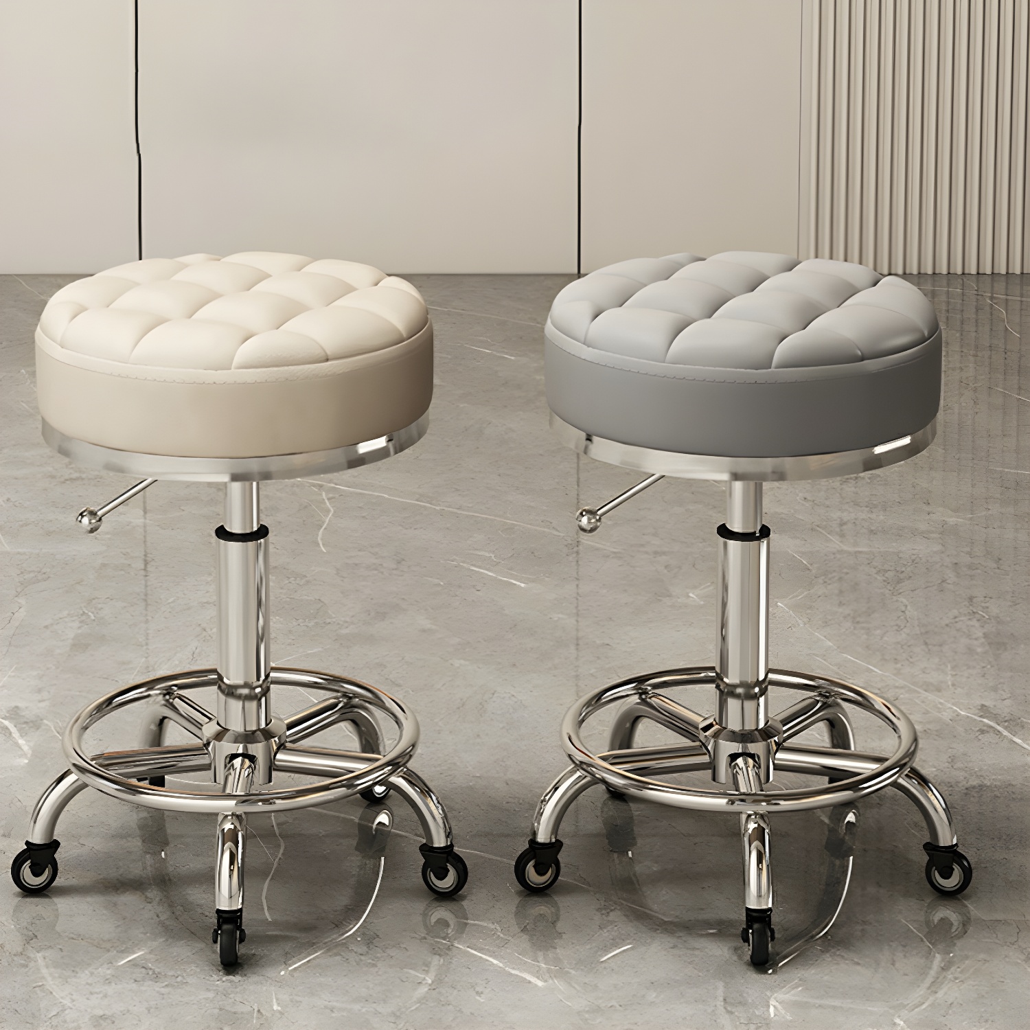 Adjustable Height PU Leather Styling Chair with Wheels 13" D x 21.6" H