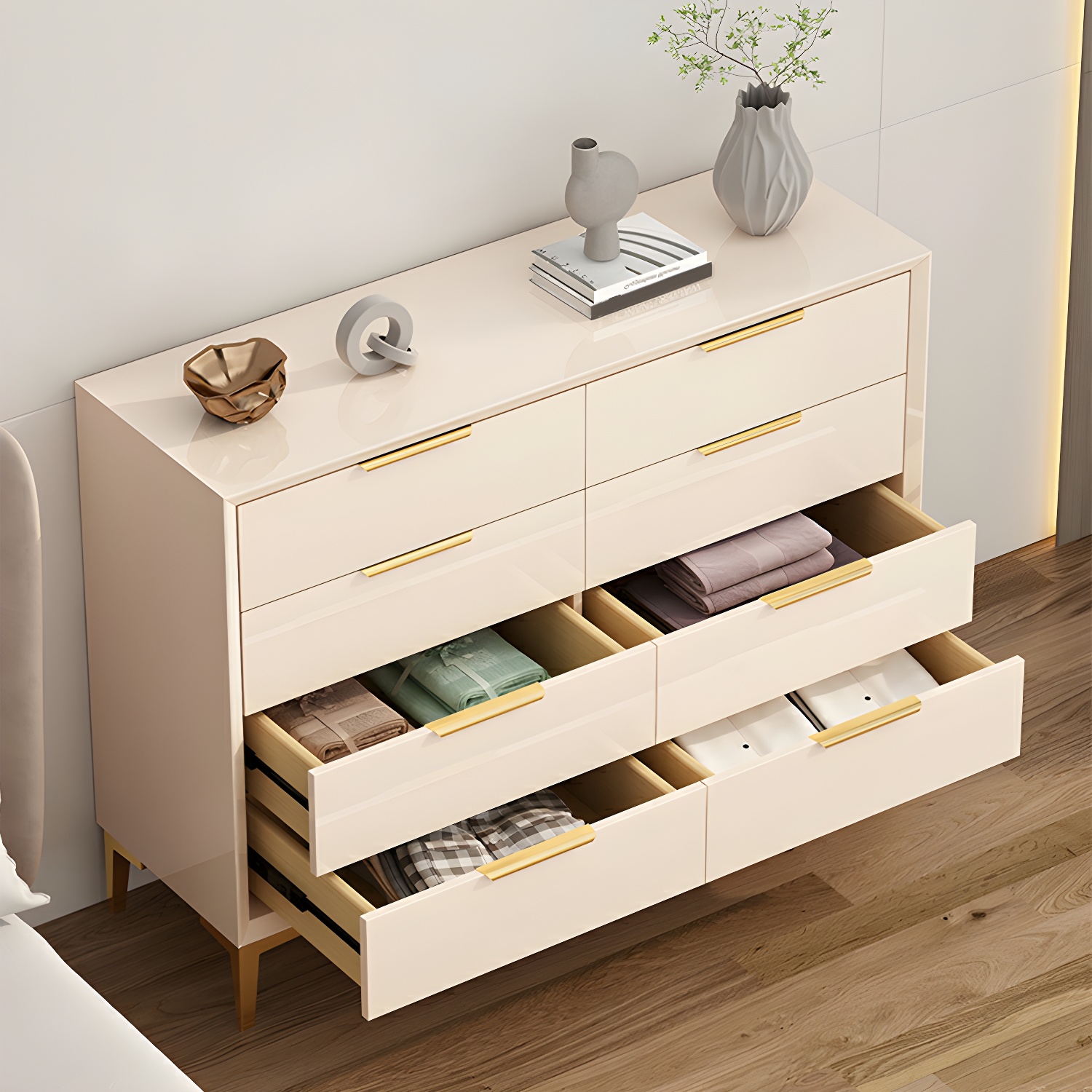 Galant Style White Storage Chest Wood Anti Tipping with Drawers