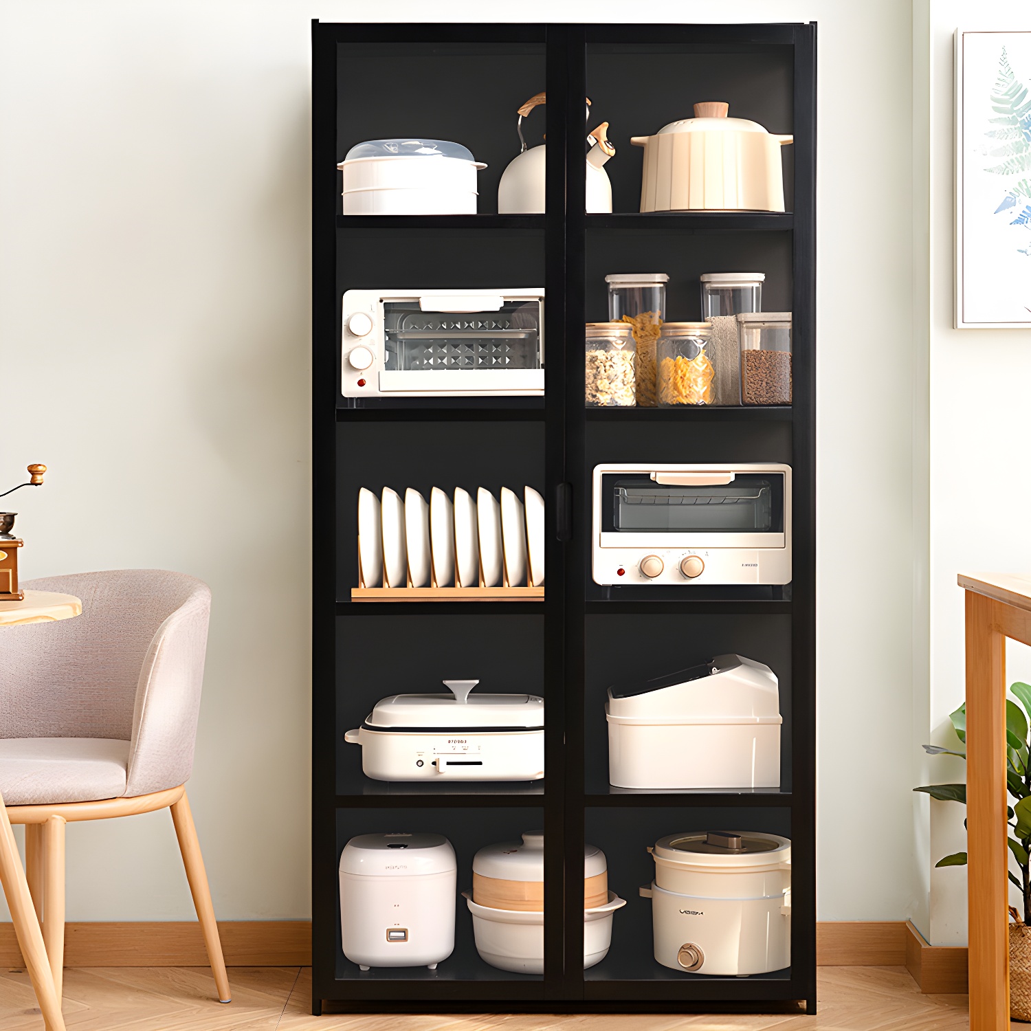 Bamboo Modern Multi-shelf Curio Cabinet in Black with Acrylic Door