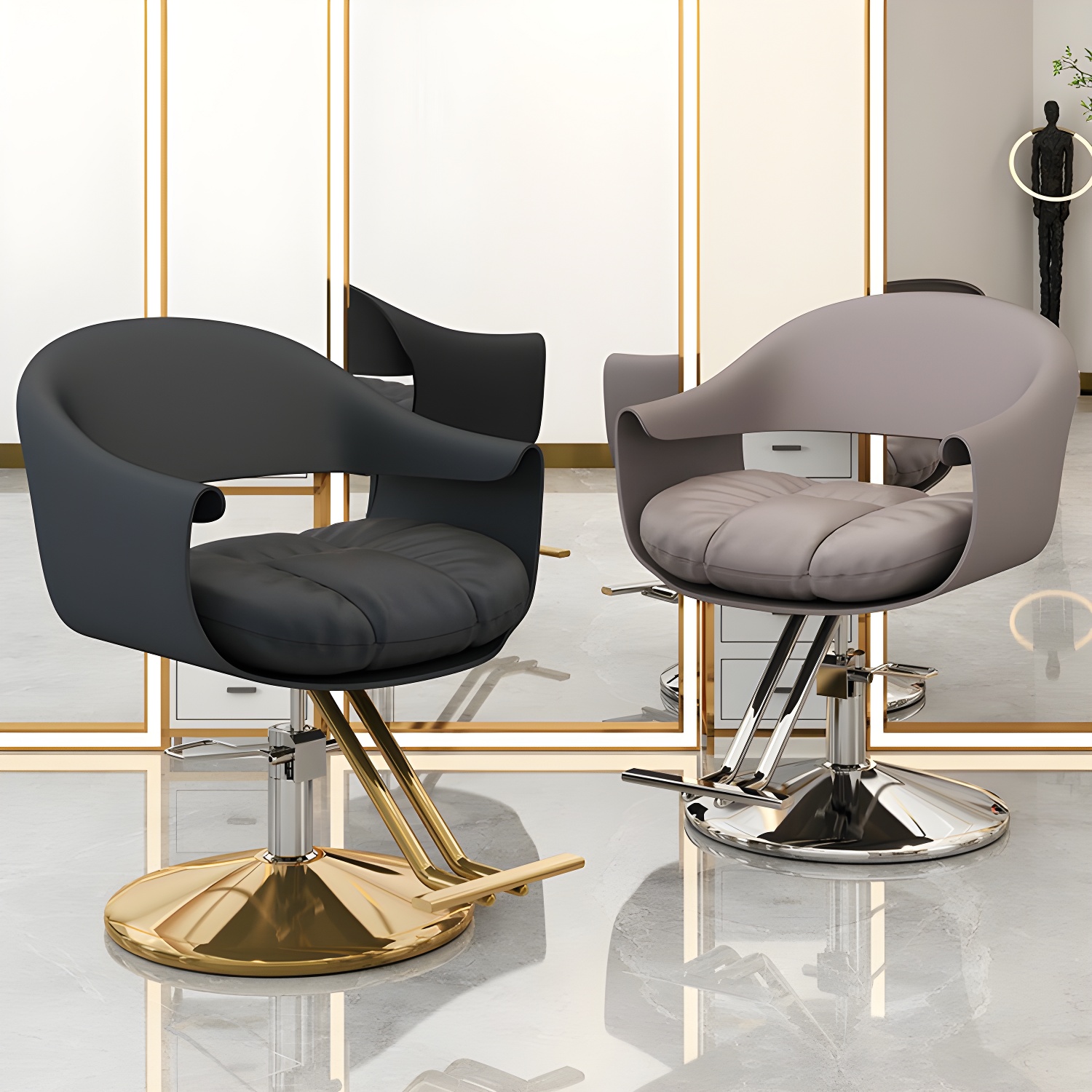 Multi Colour Cushion Styling Chair with Footrest Barber Pub Swivel Salon Chair