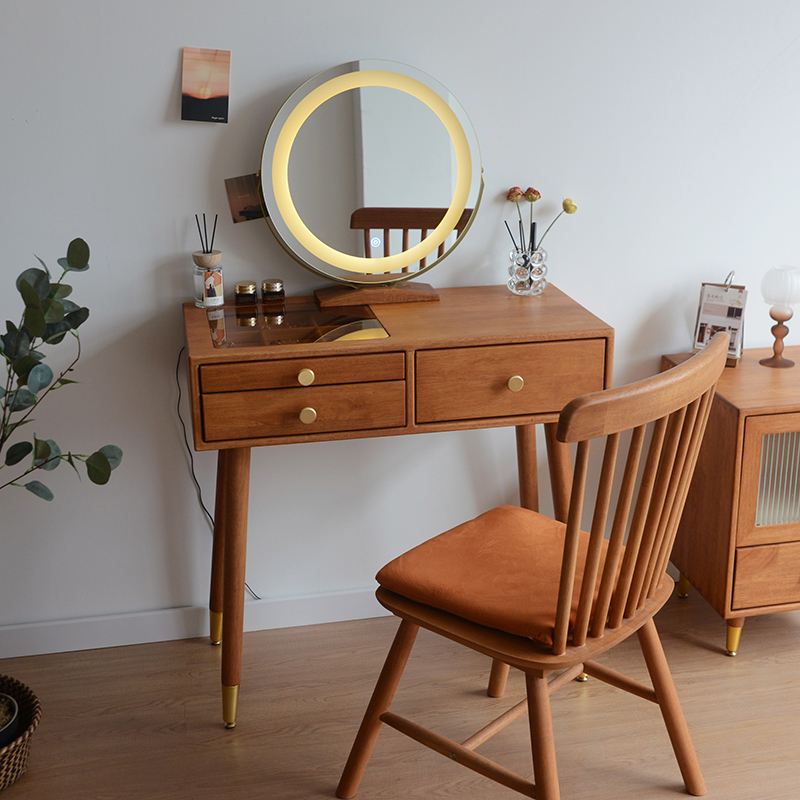 Scandinavian 2-in-1 Push-Pull Ground Makeup Vanity in Unfinished Colour for Sleeping Room