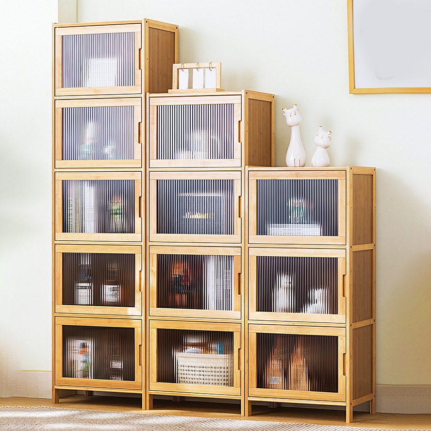 Caramel Modern Bamboo Display Stand with Functional Storage Cabinet