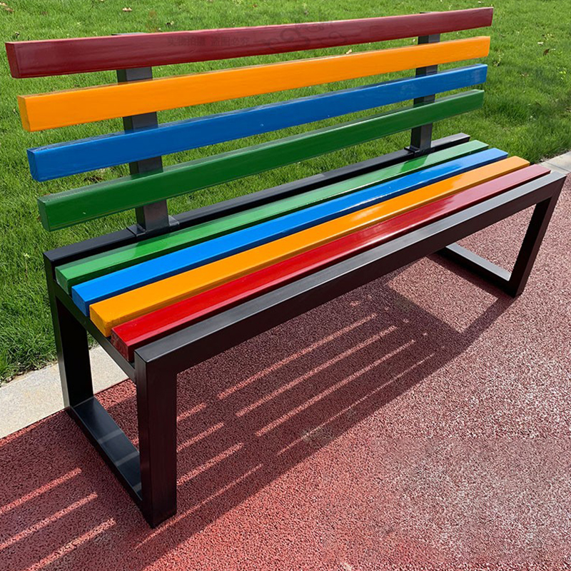 Waterproof Nordic Style Park Bench with Wooden Seat Surface and Metal Frame