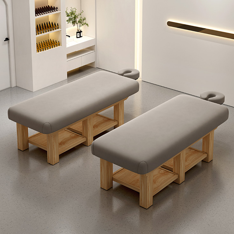 White/Khaki Gray Latex & Sponge Cushion Facial & Massage Bed with Storage Compartment