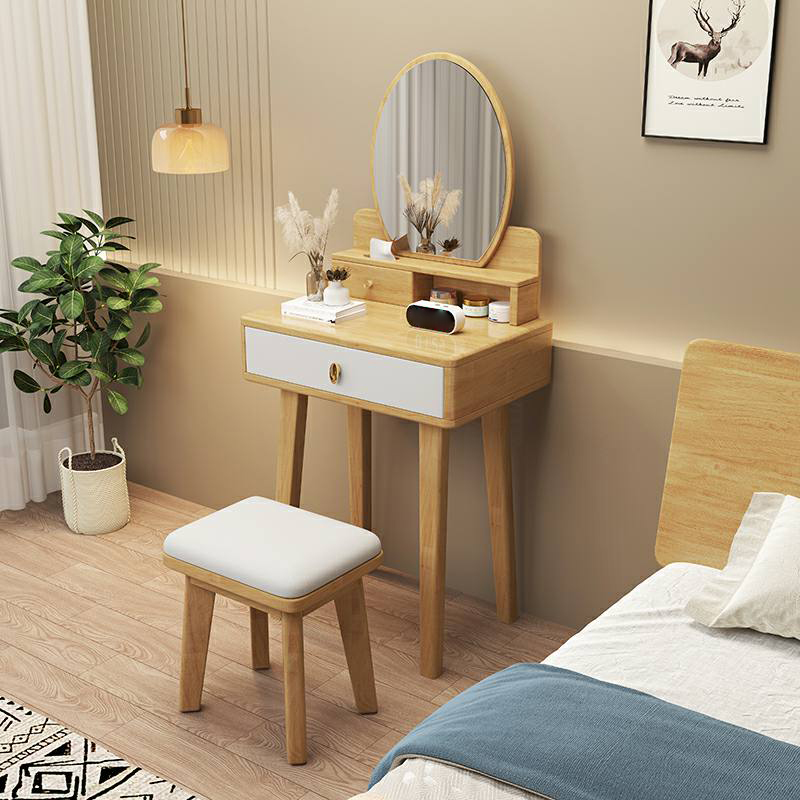 Rubberwood Push-Pull Floor Vanity Table with Storage and Dividers Included for Bedroom