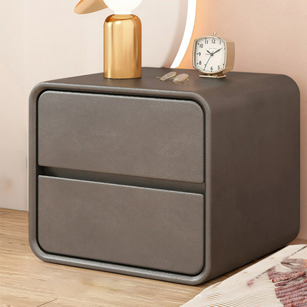 Modern Faux Leather Nightstand With Drawer Storage and 2 Drawers
