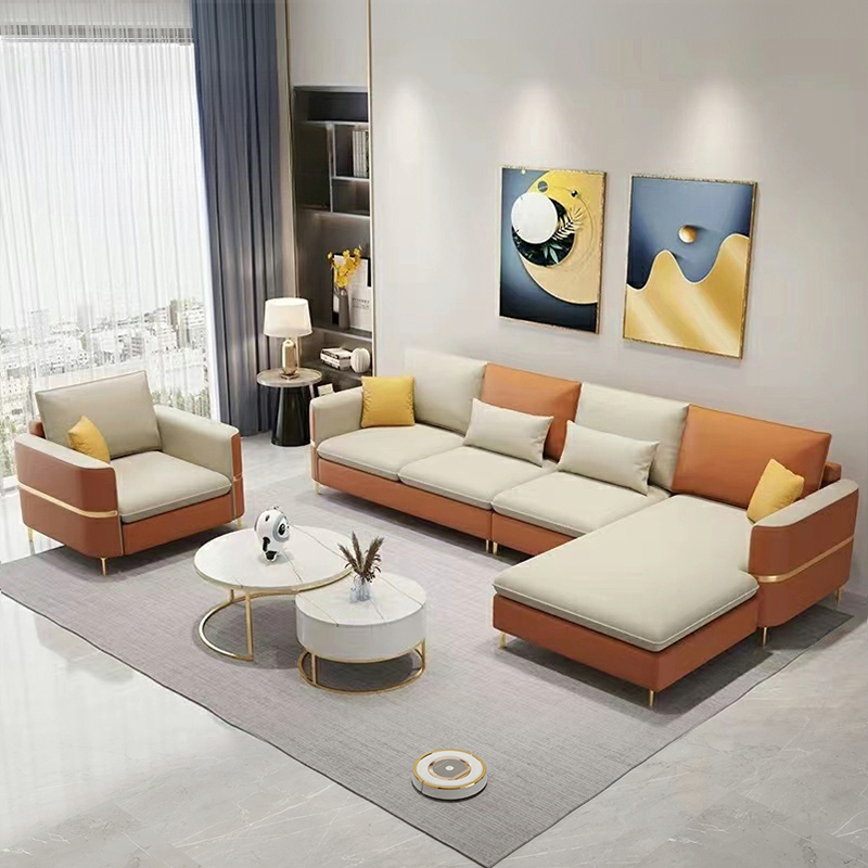 Contemporary Seats 4 L-Shape Right Sofa Chaise with Sponge Fill Cushions / Wide Pillow Back / Square Arm